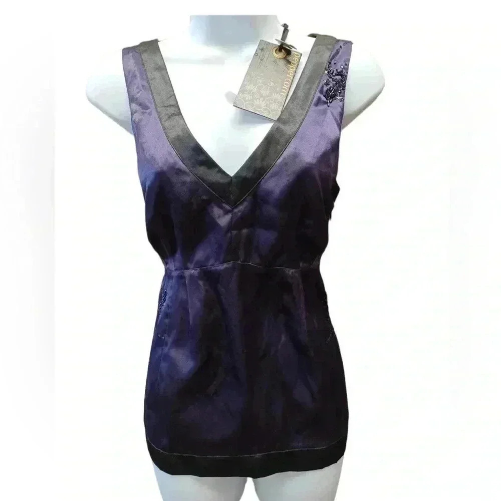 Peppercorn Purple & Black Beaded Sequins Sleeveless Top Size Small